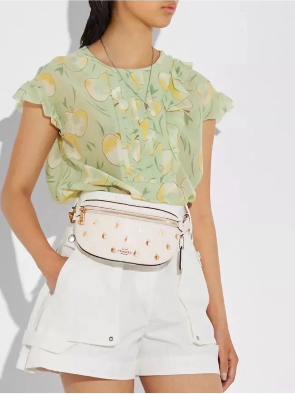 Coach White Pebble Leather Gold Apple Print Belt Bag